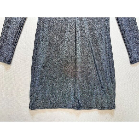 Hollister Women's Sparkle Mini Bodycon Dress Key Hole Size M Silver Long Sleeve - Picture 10 of 10